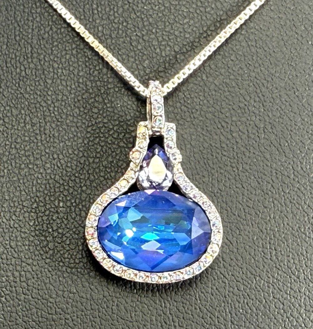 925 Sterling Silver Blue & Purple Halo Pendant Necklace 20"